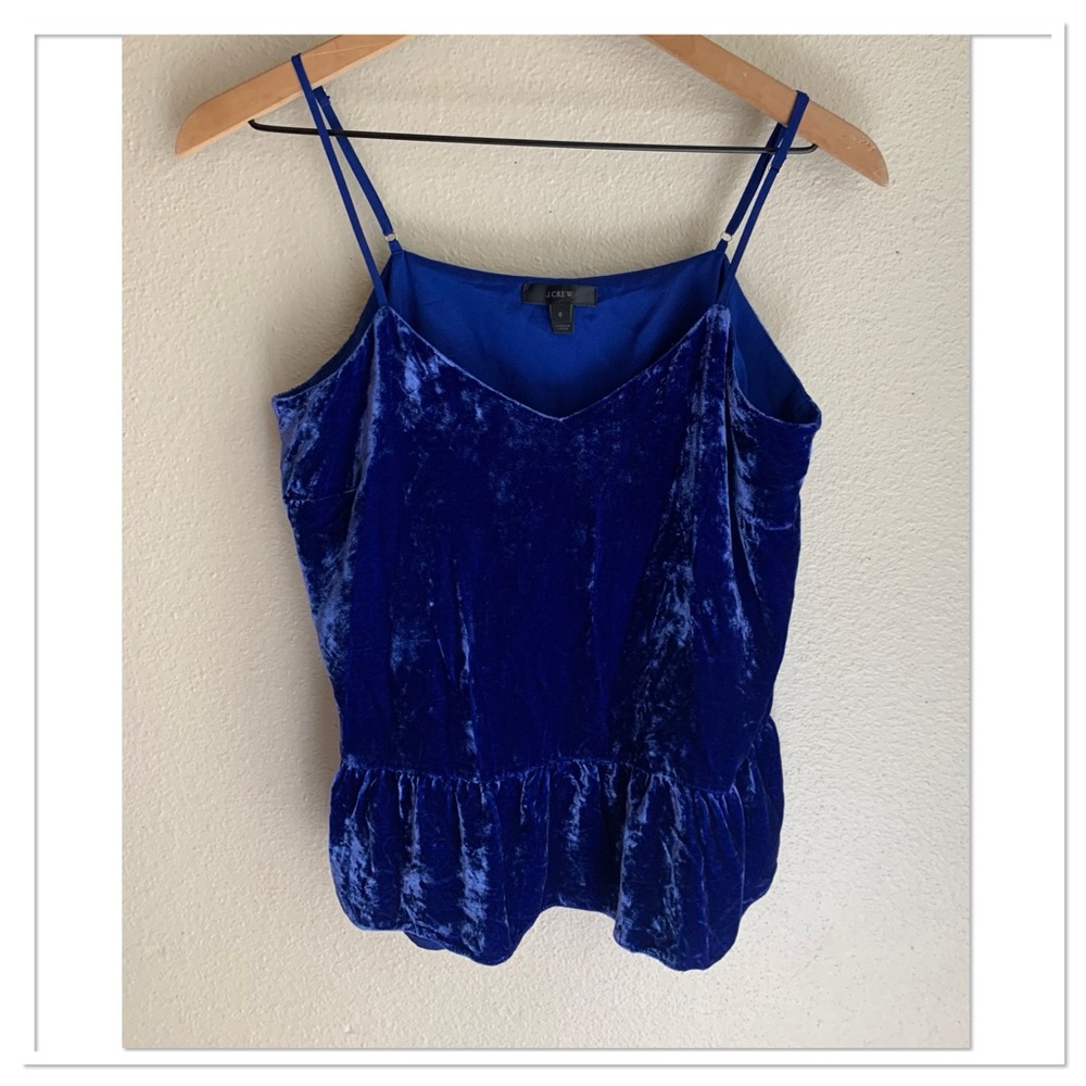 J. Crew Velvet Peplum Cami Top Silk Blend Peplum Blue Size 6